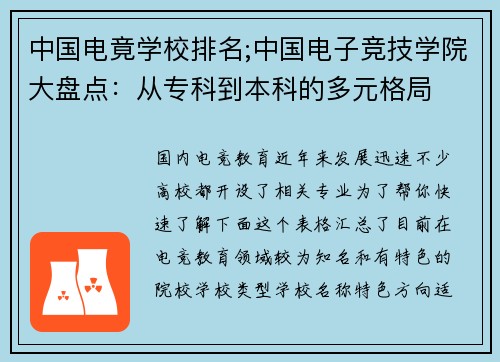 中国电竟学校排名;中国电子竞技学院大盘点：从专科到本科的多元格局