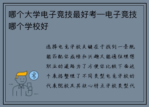 哪个大学电子竞技最好考—电子竞技哪个学校好
