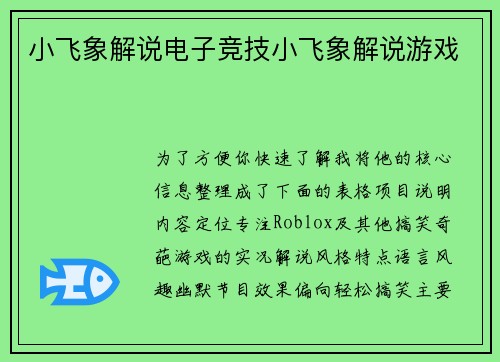 小飞象解说电子竞技小飞象解说游戏